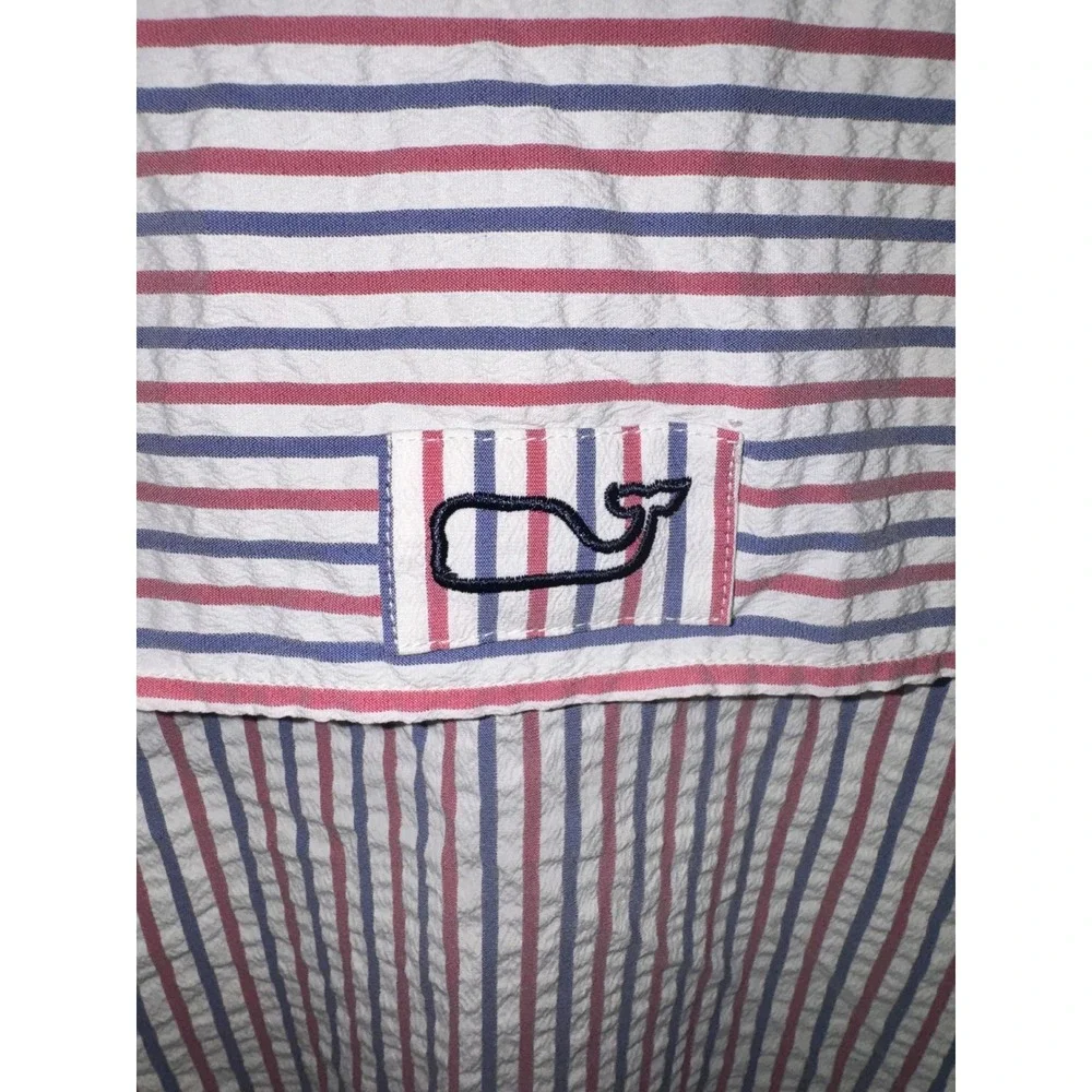 Vineyard Vines Performance Shirt Dress Women 4 Red White Blue Striped Seersucker